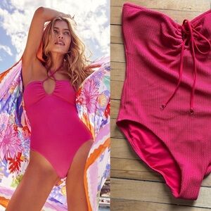 Seafolly Sz 12 Sea Dive Red Halter Textured One Piece Swimsuit